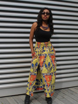 African Print Skirt in Gold Ankara Print - Festival Skirt