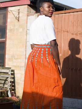 African Print Skirt in Orange Ankara Print - Festival Skirt