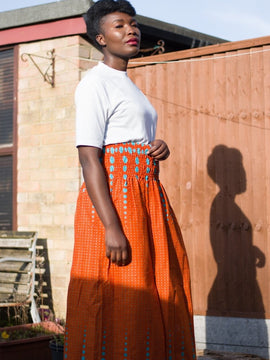 African Print Skirt in Orange Ankara Print - Festival Skirt