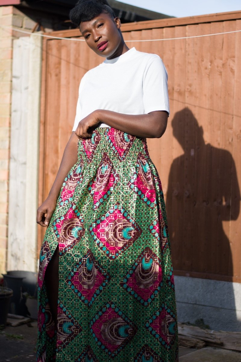 African Print Skirt in Purple Ankara Print - Festival Skirt - Continent Clothing 