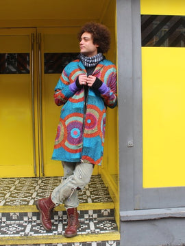 Gabardina Estampada Africana en Estampado Ankara Azul