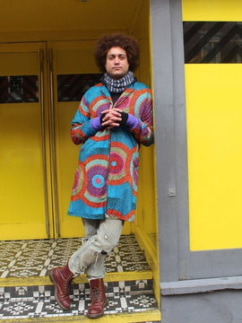 Gabardina Estampada Africana en Estampado Ankara Azul