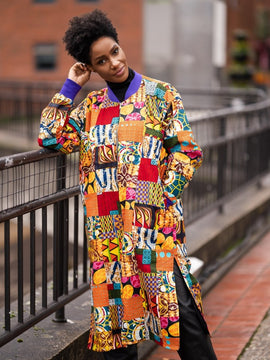 Gabardina estampada africana en patchwork