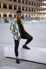 African Puffer Jacket In Blue Kente - The Continent Clothing