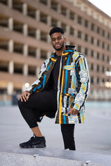 African Puffer Jacket In Blue Kente - The Continent Clothing