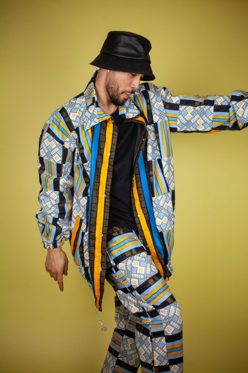 African Puffer Jacket In Blue Kente - The Continent Clothing