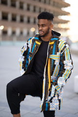 African Puffer Jacket In Blue Kente - The Continent Clothing