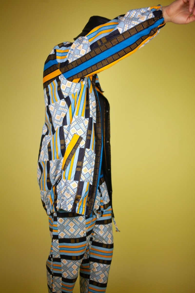 African Puffer Jacket In Blue Kente - The Continent Clothing