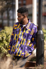 African Puffer Jacket In Purple Kente - The Continent Clothing