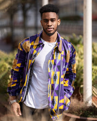 African Puffer Jacket In Purple Kente - The Continent Clothing
