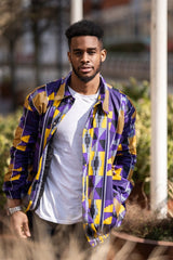 African Puffer Jacket In Purple Kente - The Continent Clothing