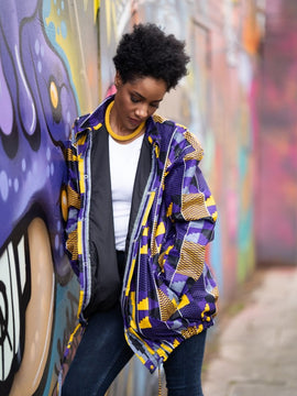 African Puffer Jacket In Purple Kente