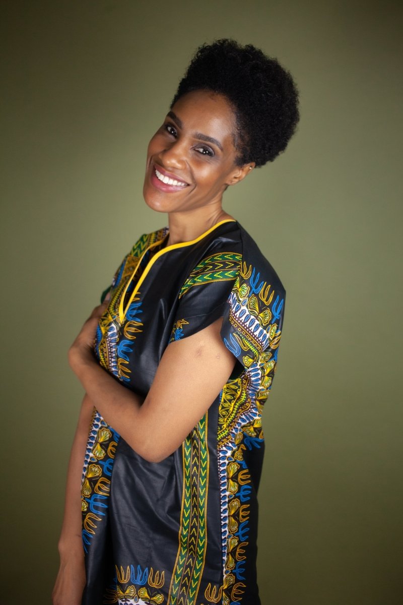 African Shift Dress In Black Dashiki - Continent Clothing 