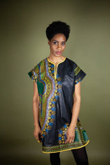 African Shift Dress In Black Dashiki - Continent Clothing 
