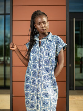 African Shirt Dress In Beautiful Blue Print