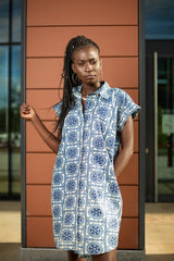 African Shirt Dress In Beautiful Blue Print - Continent Clothing 