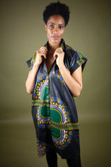 African Shirt Dress in Black Dashiki - Continent Clothing 