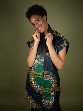 African Shirt Dress in Black Dashiki