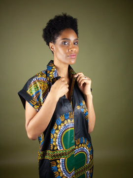 African Shirt Dress in Black Dashiki