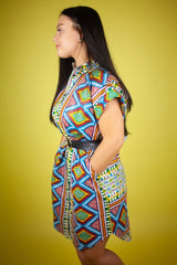 African Shirt Dress In Blue Kente - The Continent Clothing