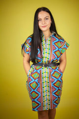 African Shirt Dress In Blue Kente - The Continent Clothing
