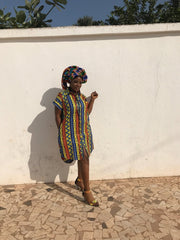 African Shirt Dress In Gold Ankara Print - Festival Dress - Continent Clothing 