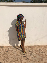 African Shirt Dress In Gold Ankara Print - Festival Dress - Continent Clothing 