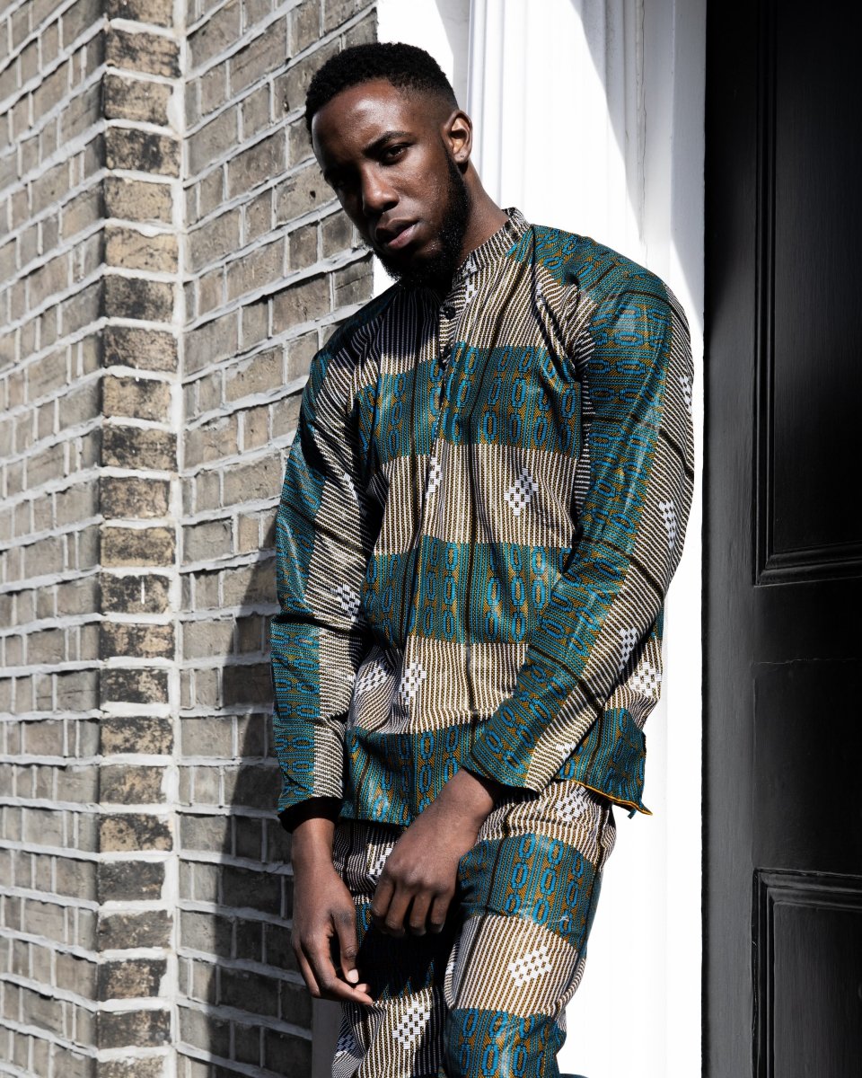 African Shirt in Blue Kente - Continent Clothing 