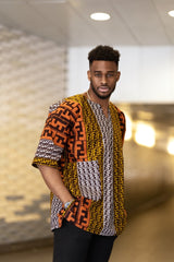 African Shirt in Earthy Mud Cloth - The Continent Clothing