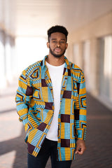 African Shirt In Electric Blue Kente - The Continent Clothing