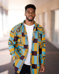 African Shirt In Electric Blue Kente - The Continent Clothing