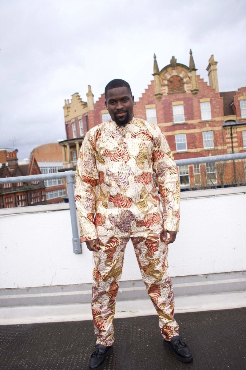 African Shirt in Gold Ankara Print - Festival Shirt - Continent Clothing 