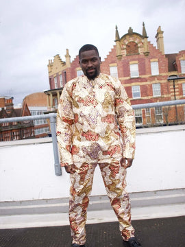 Camisa africana con estampado Ankara dorado - Camisa Festival