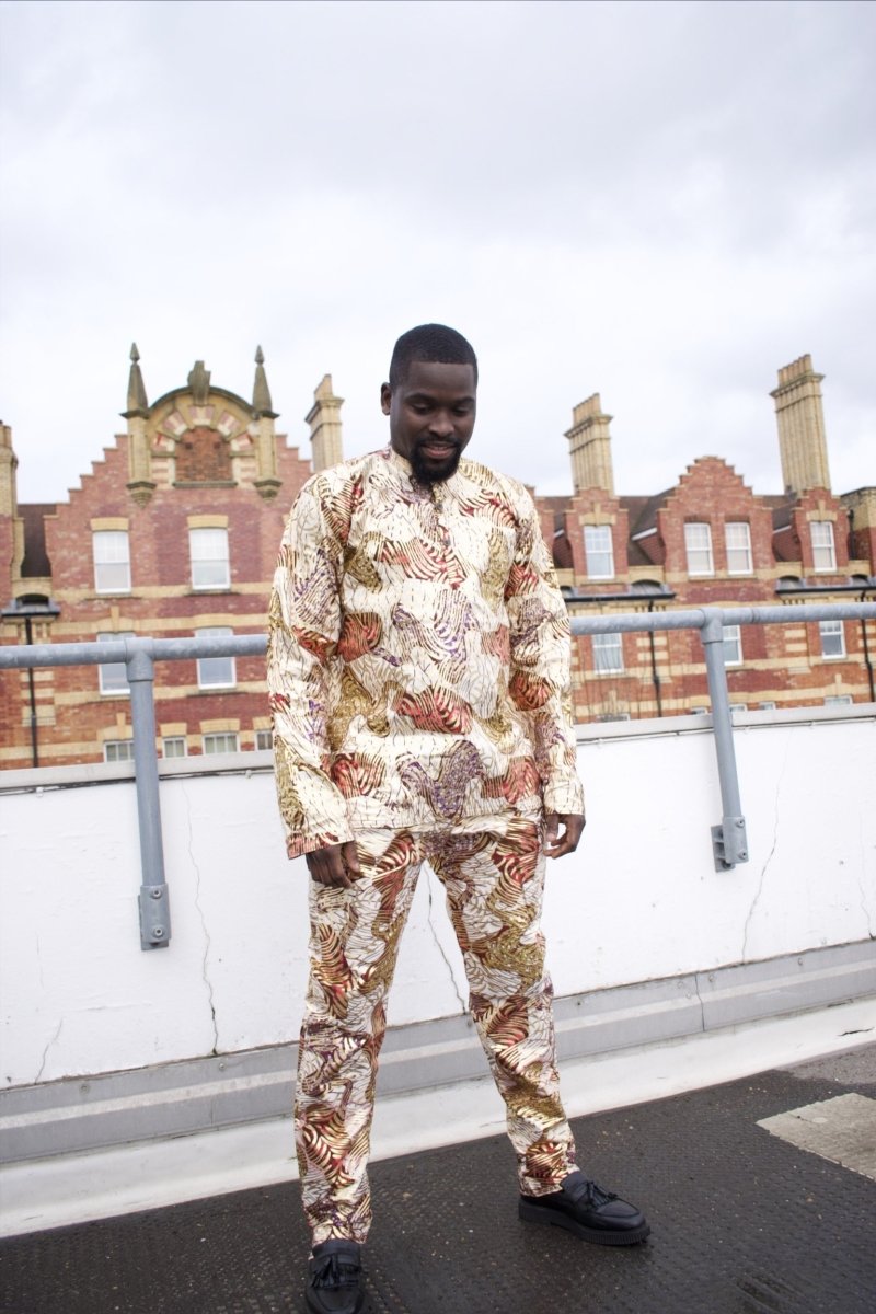 African Shirt in Gold Ankara Print - Festival Shirt - Continent Clothing 