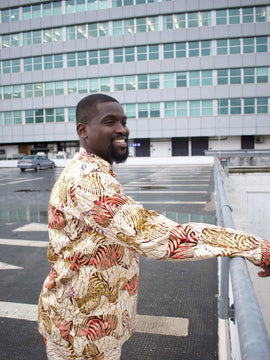 Camisa africana con estampado Ankara dorado - Camisa Festival