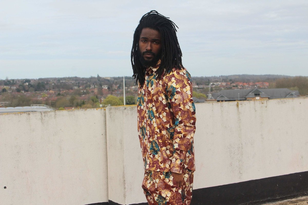 African Shirt in Gold Red Ankara Print - Festival Clothing - Continent Clothing 