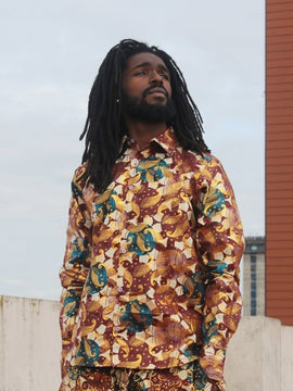 Camisa africana con estampado Ankara rojo dorado - Ropa de fiesta