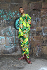 African Shirt in Green Ankara Print - Festival Clothing - Continent Clothing 
