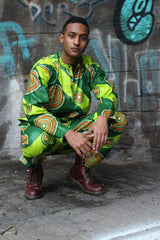 African Shirt in Green Ankara Print - Festival Clothing - Continent Clothing 