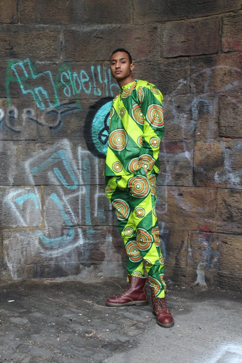 African Shirt in Green Ankara Print - Festival Clothing - Continent Clothing 