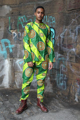 African Shirt in Green Ankara Print - Festival Clothing - Continent Clothing 