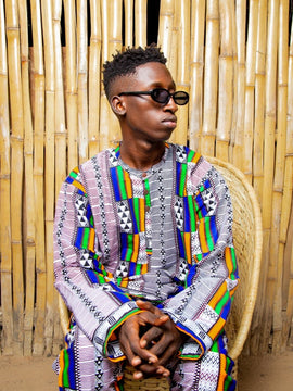 Camisa con estampado africano en azul y amarillo Ankara