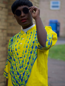 African Shirt in Yellow Ankara Print - Festival Shirt