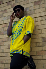 African Shirt in Yellow Ankara Print - Festival Shirt - Continent Clothing 