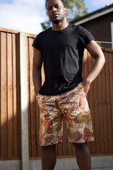 African Shorts in Gold Ankara - Festival Shorts - Continent Clothing 