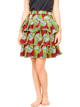African Skirt, Rah Rah in Green Ankara Print - Festival Skirt