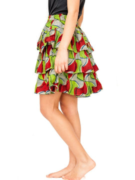 African Skirt, Rah Rah in Green Ankara Print - Festival Skirt