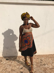 African Skirt, Wrap Skirt in Black Dashiki Print - Beach Skirt - Continent Clothing 