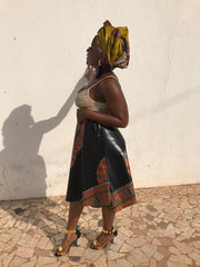 African Skirt, Wrap Skirt in Black Dashiki Print - Beach Skirt - Continent Clothing 