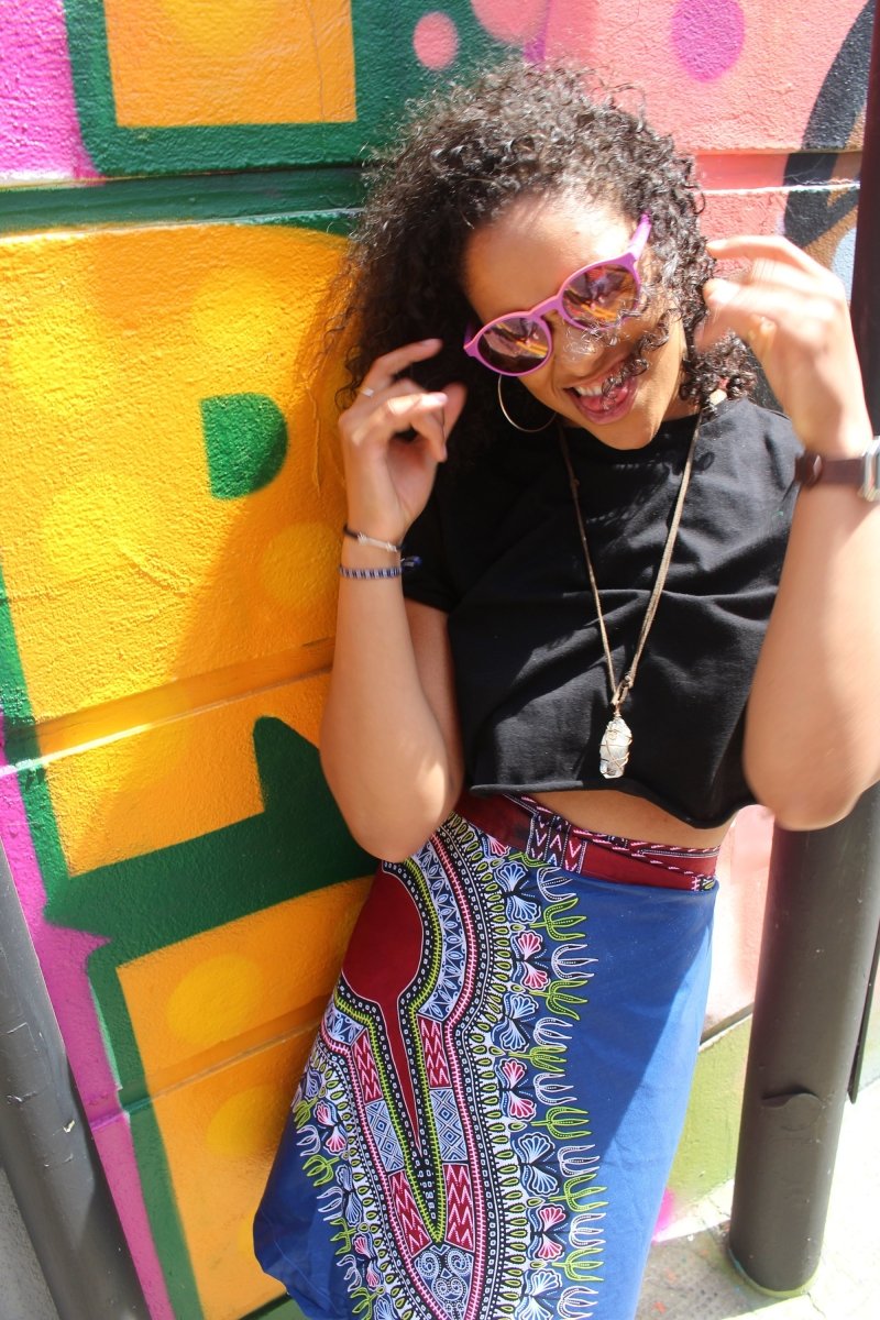 African Skirt, Wrap Skirt in Blue Dashiki Print - Beach Skirt - Continent Clothing 